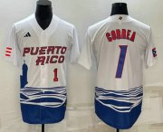 Cheap Men's Puerto Rico Baseball #1 Carlos Correa Number White 2023 World Baseball Classic Stitched Jersey