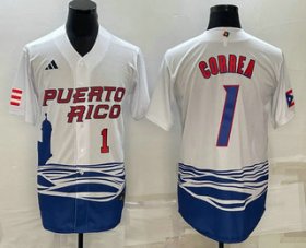 Cheap Men\'s Puerto Rico Baseball #1 Carlos Correa Number White 2023 World Baseball Classic Stitched Jersey