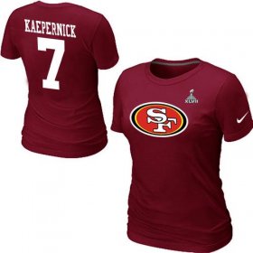 Wholesale Cheap Women\'s Nike San Francisco 49ers #7 Colin Kaepernick Name & Number Super Bowl XLVII T-Shirt Red