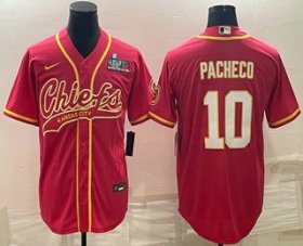 Cheap Men\'s Kansas City Chiefs #10 Isiah Pacheco Red With Super Bowl LVII Patch Cool Base Stitched Baseball Jersey