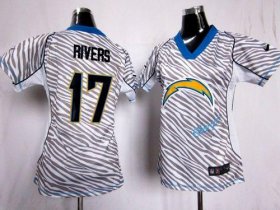 Wholesale Cheap Nike Chargers #17 Philip Rivers Zebra Women\'s Stitched NFL Elite Jersey