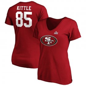 Wholesale Cheap Women\'s San Francisco 49ers #85 George Kittle NFL Scarlet Super Bowl LIV Bound Plus Size Halfback Player Name & Number V-Neck T-Shirt