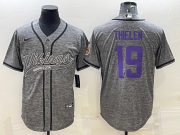Wholesale Cheap Men's Minnesota Vikings #19 Adam Thielen Grey Gridiron With Patch Cool Base Stitched Baseball Jersey