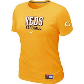 Wholesale Cheap Women\'s Cincinnati Reds Nike Short Sleeve Practice MLB T-Shirt Yellow