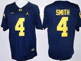 Wholesale Cheap Men\'s Michigan Wolverines #4 De\'Veon Smith Navy Blue Stitched NCAA Brand Jordan College Football Jersey