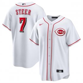 Cheap Men\'s Cincinnati Reds #7 Spencer Steer White Cool Base Stitched Baseball Jersey