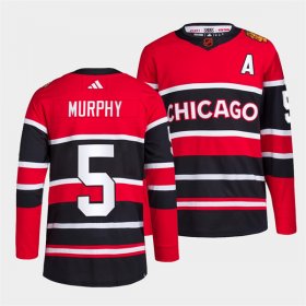 Wholesale Cheap Men\'s Chicago Blackhawks #5 Connor Murphy Red Black 2022 Reverse Retro Stitched Jersey