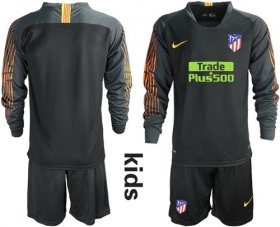 Wholesale Cheap Atletico Madrid Blank Black Goalkeeper Long Sleeves Kid Soccer Club Jersey