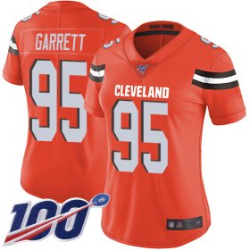 Wholesale Cheap Nike Browns #95 Myles Garrett Orange Alternate Women\'s Stitched NFL 100th Season Vapor Limited Jersey
