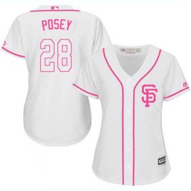 Wholesale Cheap Giants #28 Buster Posey White/Pink Fashion Women\'s Stitched MLB Jersey