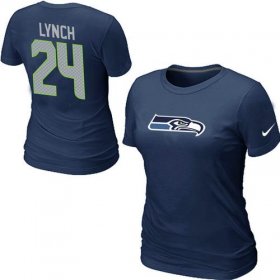 Wholesale Cheap Women\'s Nike Seattle Seahawks #24 Marshawn Lynch Name & Number T-Shirt Blue
