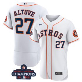 Wholesale Cheap Men\'s Houston Astros #27 Jose Altuve White 2022 World Series Champions Flex Base Stitched Baseball Jersey