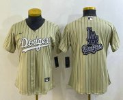 Cheap Women's Los Angeles Dodgers Big Logo Number Cream Pinstripe Stitched MLB Cool Base Nike Jerseys