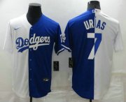 Wholesale Cheap Men's Los Angeles Dodgers #7 Julio Urias White Blue Split Cool Base Stitched Baseball Jersey