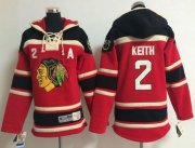 Wholesale Cheap Blackhawks #2 Duncan Keith Red Sawyer Hooded Sweatshirt Stitched Youth NHL Jersey