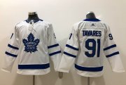 Wholesale Cheap Adidas Maple Leafs #91 John Tavares White Road Authentic Stitched Youth NHL Jersey