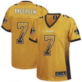 Wholesale Cheap Nike Saints #7 Morten Andersen Gold Women\'s Stitched NFL Elite Drift Fashion Jersey