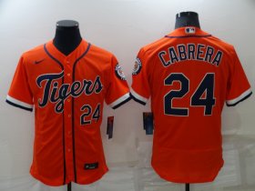 Wholesale Cheap Men\'s Detroit Tigers #24 Miguel Cabrera Orange Stitched MLB Flex Base Nike Jersey