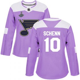 Wholesale Cheap Adidas Blues #10 Brayden Schenn Purple Authentic Fights Cancer Stanley Cup Champions Women\'s Stitched NHL Jersey