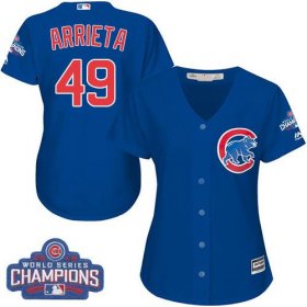 Wholesale Cheap Cubs #49 Jake Arrieta Blue Alternate 2016 World Series Champions Women\'s Stitched MLB Jersey