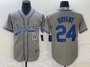 Wholesale Cheap Men's Los Angeles Dodgers #24 Kobe Bryant Grey With Patch Cool Base Stitched Baseball Jersey