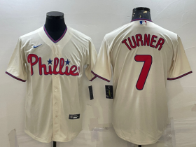 Wholesale Cheap Men\'s Philadelphia Phillies #7 Trea Turner Cream Cool Base Stitched Baseball Jersey