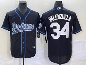 Wholesale Cheap Men\'s Los Angeles Dodgers #34 Fernando Valenzuela Black With Patch Cool Base Stitched Baseball Jersey