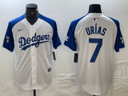 Cheap Men's Los Angeles Dodgers #7 Julio Urias White Blue Fashion Stitched Cool Base Limited Jersey