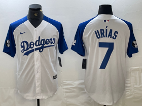 Cheap Men\'s Los Angeles Dodgers #7 Julio Urias White Blue Fashion Stitched Cool Base Limited Jersey