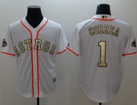 Wholesale Cheap Astros #1 Carlos Correa White 2017 World Series Champions Gold Program Cool Base Stitched MLB Jersey