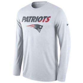 Wholesale Cheap Men\'s New England Patriots Nike White Legend Staff Practice Long Sleeves Performance T-Shirt