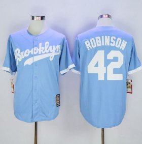 Wholesale Cheap Mitchell And Ness Dodgers #42 Jackie Robinson Light Blue Throwback Stitched MLB Jersey