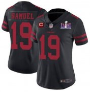 Cheap Women's San Francisco 49ers #19 Deebo Samuel Black Super Bowl LVIII Patch And 1-star C Patch Vapor Untouchable Limited Stitched Jersey(Run Small)