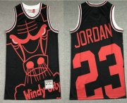 Wholesale Cheap Men's Chicago Bulls #23 Michael Jordan Black Big Face Mitchell Ness Hardwood Classics Soul Swingman Throwback Jersey