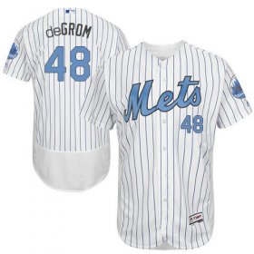 Wholesale Cheap Mets #48 Jacob DeGrom White(Blue Strip) Flexbase Authentic Collection Father\'s Day Stitched MLB Jersey