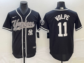 Wholesale Cheap Men\'s New York Yankees #11 Anthony Volpe Black With Patch Cool Base Stitched Baseball Jersey
