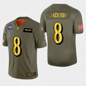 Wholesale Cheap Baltimore Ravens #8 Lamar Jackson Men\'s Nike Olive Gold 2019 Salute to Service Limited NFL 100 Jersey