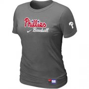 Wholesale Cheap Women's Philadelphia Phillies Nike Short Sleeve Practice MLB T-Shirt Crow Grey