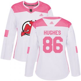 Wholesale Cheap Adidas Devils #86 Jack Hughes White/Pink Authentic Fashion Women\'s Stitched NHL Jersey