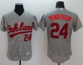 Wholesale Cheap Athletics #24 Rickey Henderson Grey Fashion Stars & Stripes Flexbase Authentic Stitched MLB Jersey
