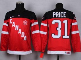 Wholesale Cheap Team Canada #31 Carey Price Red 100th Anniversary Stitched Youth NHL Jersey