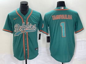 Wholesale Cheap Men\'s Miami Dolphins #1 Tua Tagovailoa Aqua Cool Base Stitched Baseball Jersey