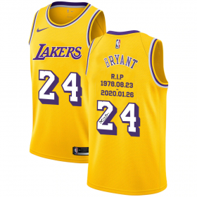 Wholesale Cheap Men\'s Los Angeles Lakers #24 Kobe Bryant Yellow R.I.P Signature Swingman Jerseys
