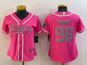 Wholesale Cheap Women\'s Las Vegas Raiders #98 Maxx Crosby Pink With Patch Cool Base Stitched Baseball Jersey