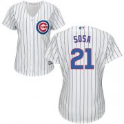 Wholesale Cheap Cubs #21 Sammy Sosa White(Blue Strip) Home Women's Stitched MLB Jersey