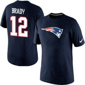 Wholesale Cheap Nike New England Patriots #12 Tom Brady Name & Number NFL T-Shirt Navy Blue