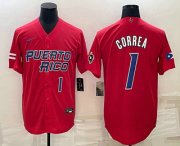 Cheap Mens Puerto Rico Baseball #1 Carlos Correa Number 2023 Red World Baseball Classic Stitched Jersey