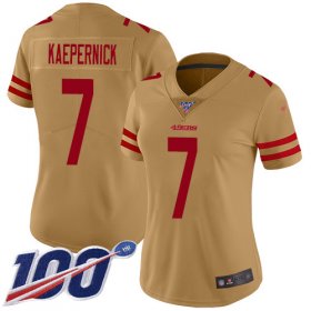 Wholesale Cheap Nike 49ers #7 Colin Kaepernick Gold Women\'s Stitched NFL Limited Inverted Legend 100th Season Jersey