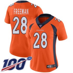Wholesale Cheap Nike Broncos #28 Royce Freeman Orange Team Color Women\'s Stitched NFL 100th Season Vapor Limited Jersey