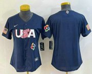 Cheap Women's USA Baseball Blank 2023 Navy World Classic Stitched Jerseys